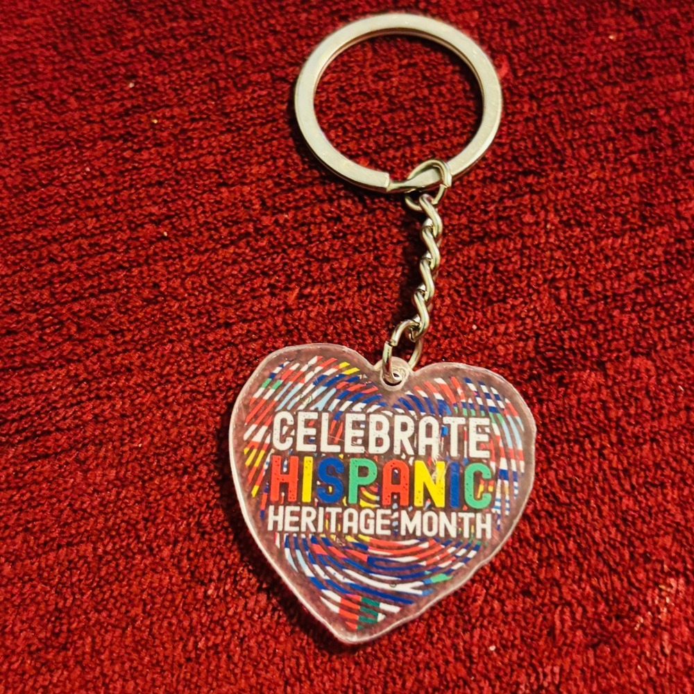 Celebrate Hispanic Heritage Month Heart Acrylic Keychain Colorful Flag Print